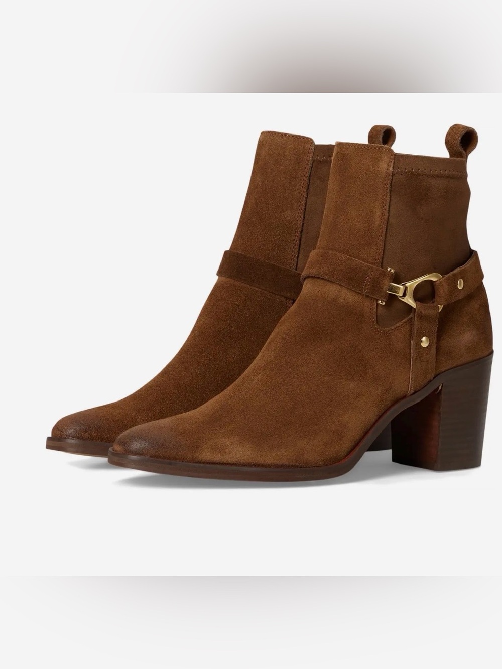 Andre Assous Tan Suede Pointed Ankle Boot with Buckle